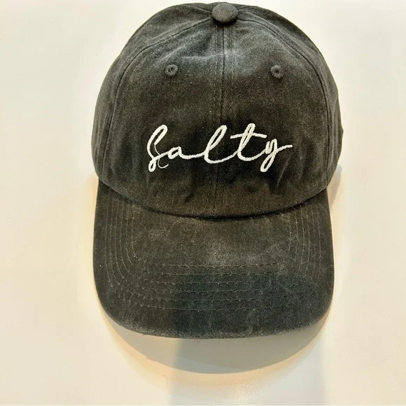 Salty Embroidered Vintage Washed Cotton Baseball Cap Hat Black White New - Picture 2 of 6